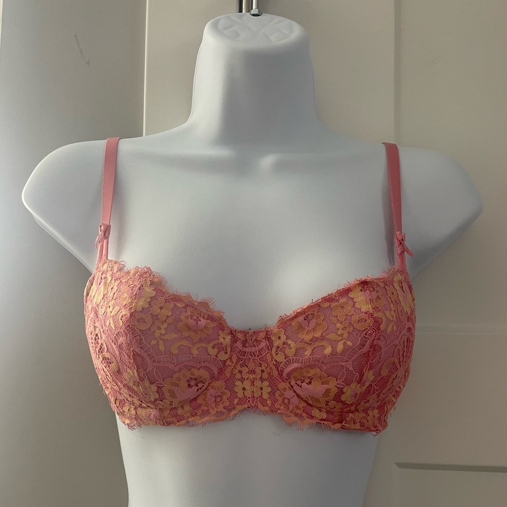 Victorias Secret Pink Lace Unlined Balconette Bra